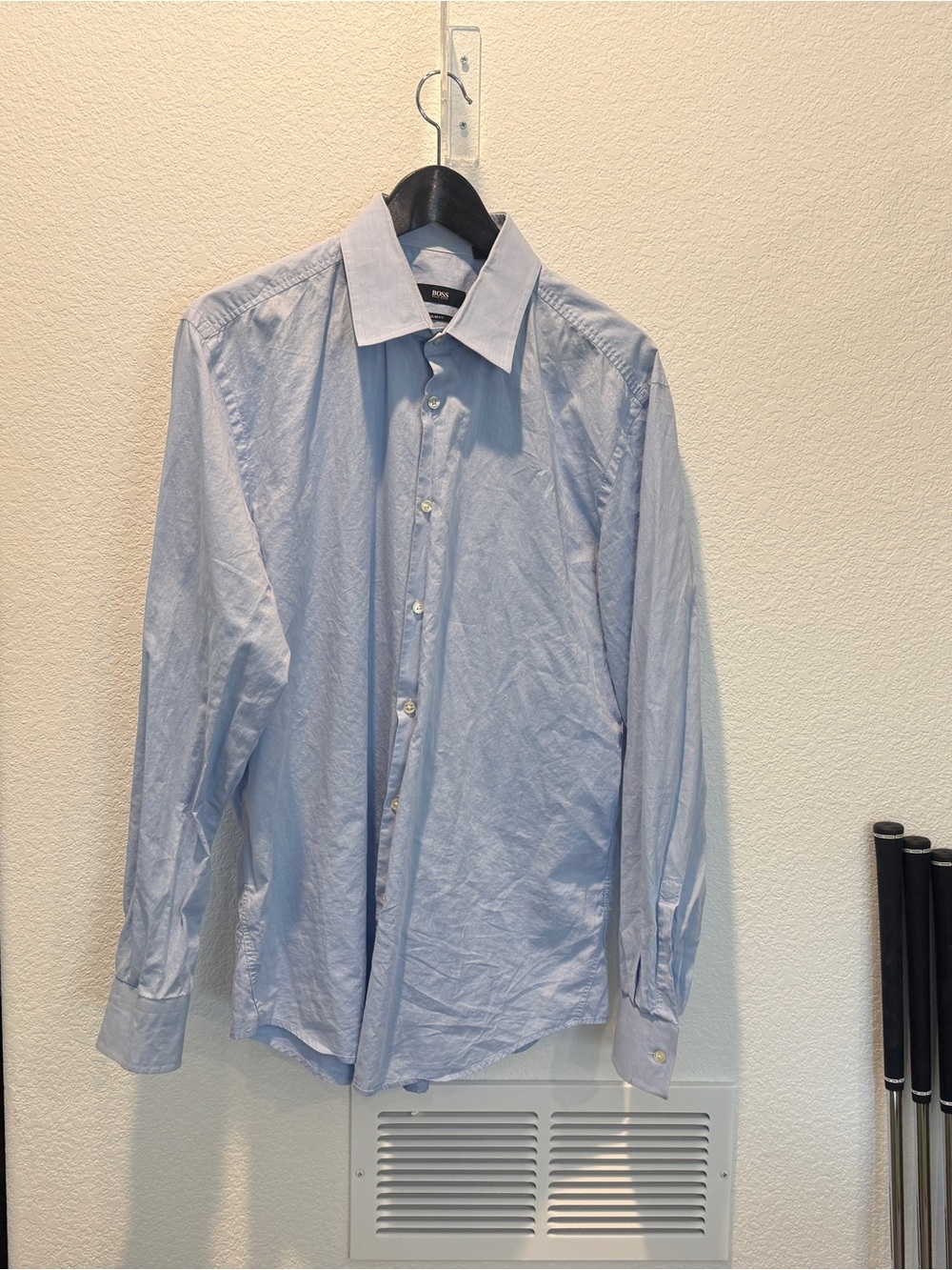 Boss Light Blue Men's Dress Shirt - Classic Collared Button-Up - Large
